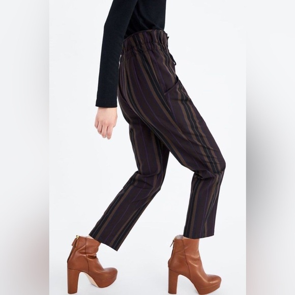 ZARA| High waited draw string striped pants | size large - Picture 5 of 10